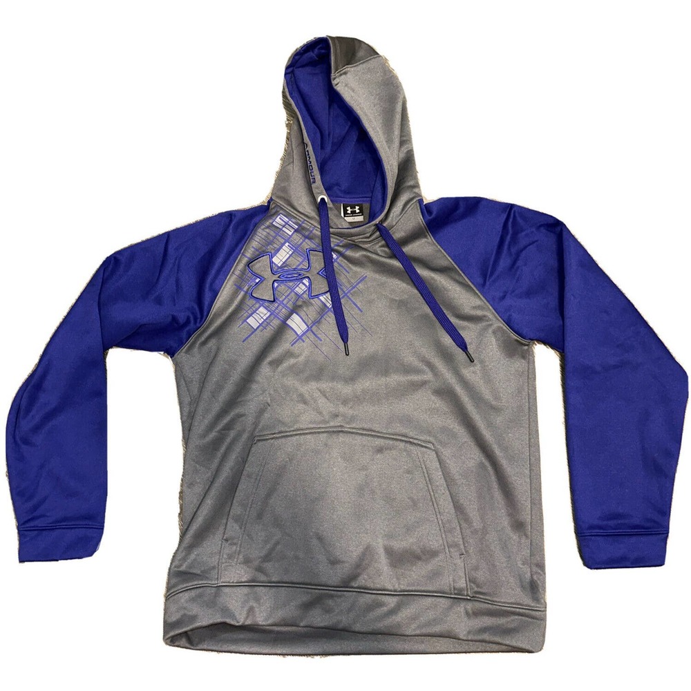 Large hooded under Armour sweatshirt purple and gray logo on Right chest Fleece